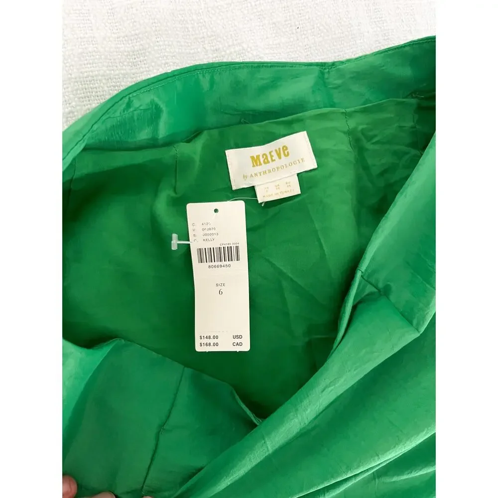 Anthropologie | Maeve Asymmetrical Sateen Skirt | Green | Sz 6 | NWT